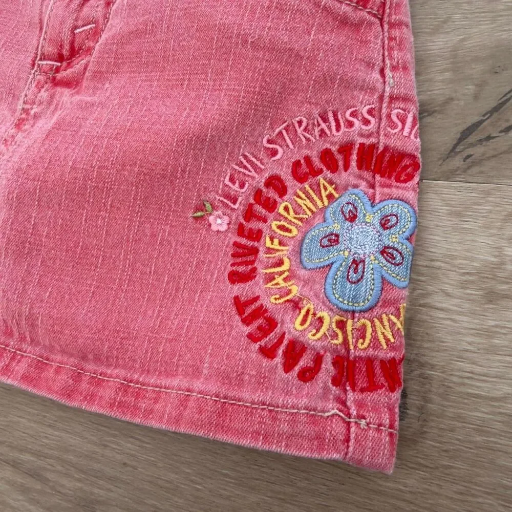Levi's Toddler Girl 3T Pink Denim Skirt Embroidered Flower Built in Shorts Y2K